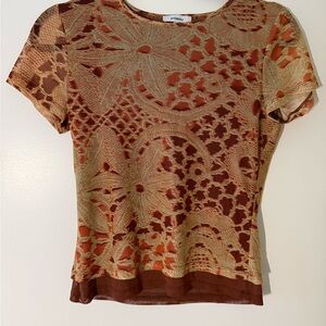 Miaou Brown and Tan Lace Pattern Top